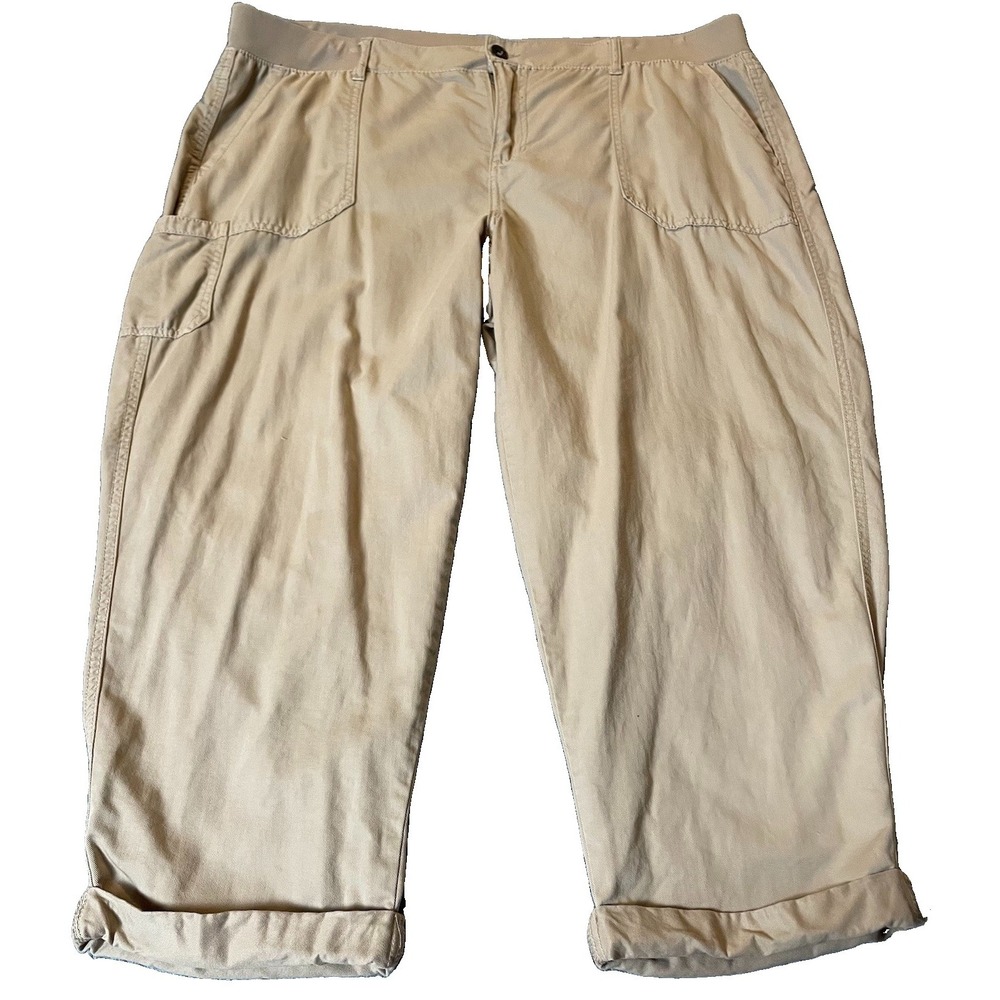 Westport Cuffed Capri Pants Womans Sz 18 Tan Elastic Waist Momcore Athleisure